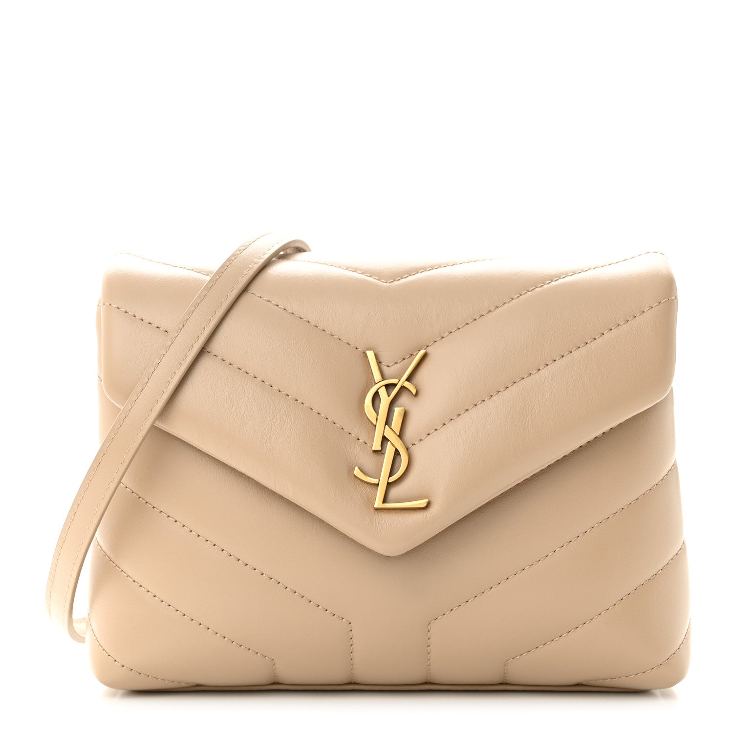 Saint Laurent Calfskin Y Quilted Monogram Toy Loulou Crossbody Bag Dark Beige 1 of 9