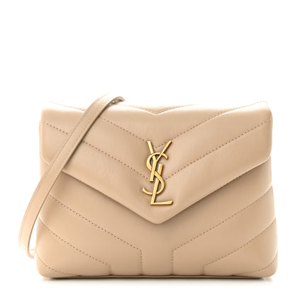 Saint Laurent Calfskin Y Quilted Monogram Toy Loulou Crossbody Bag Dark Beige 1 of 9
