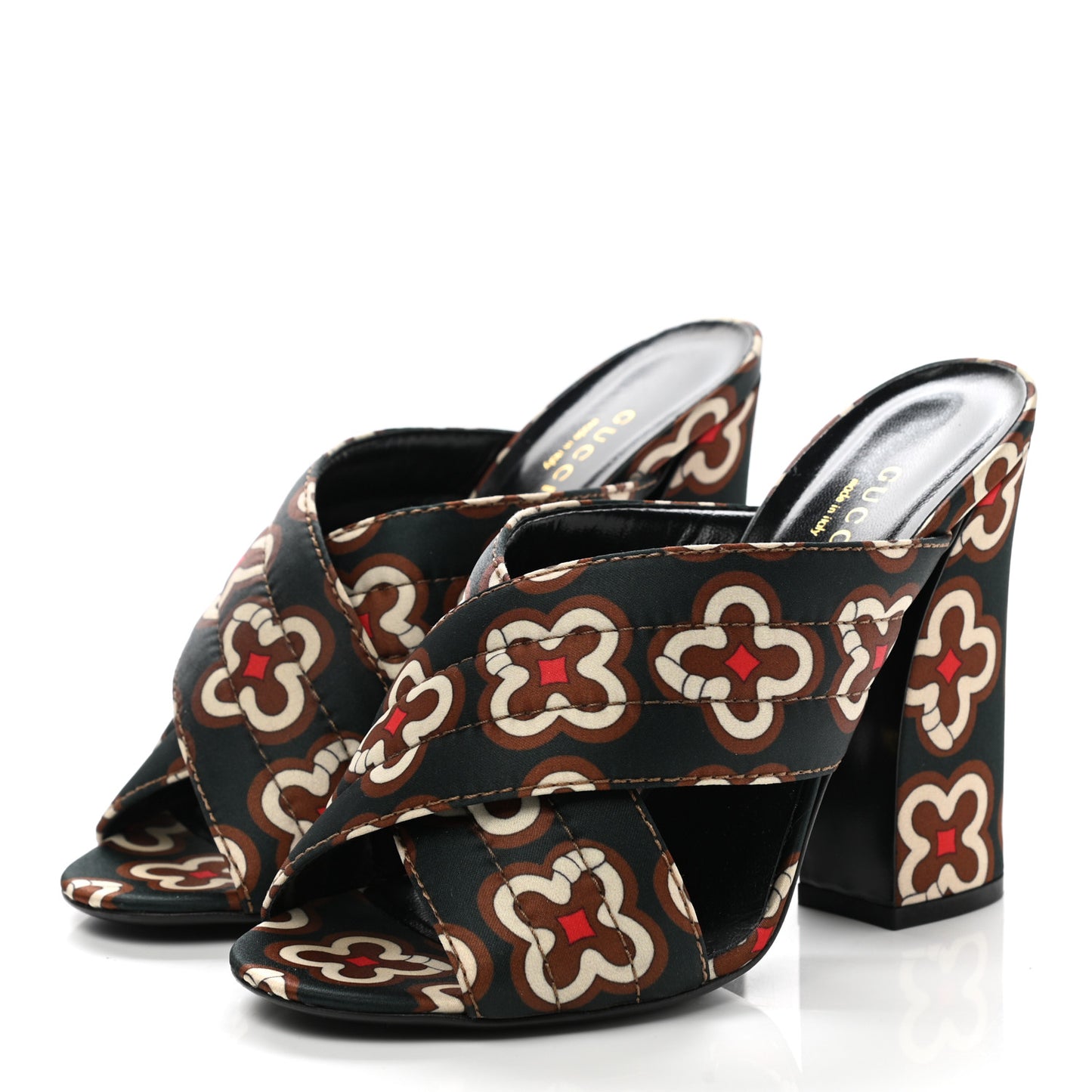 Fabric Floral Print Webby Crossover High Heel Slide Sandals 38 Black Multicolor