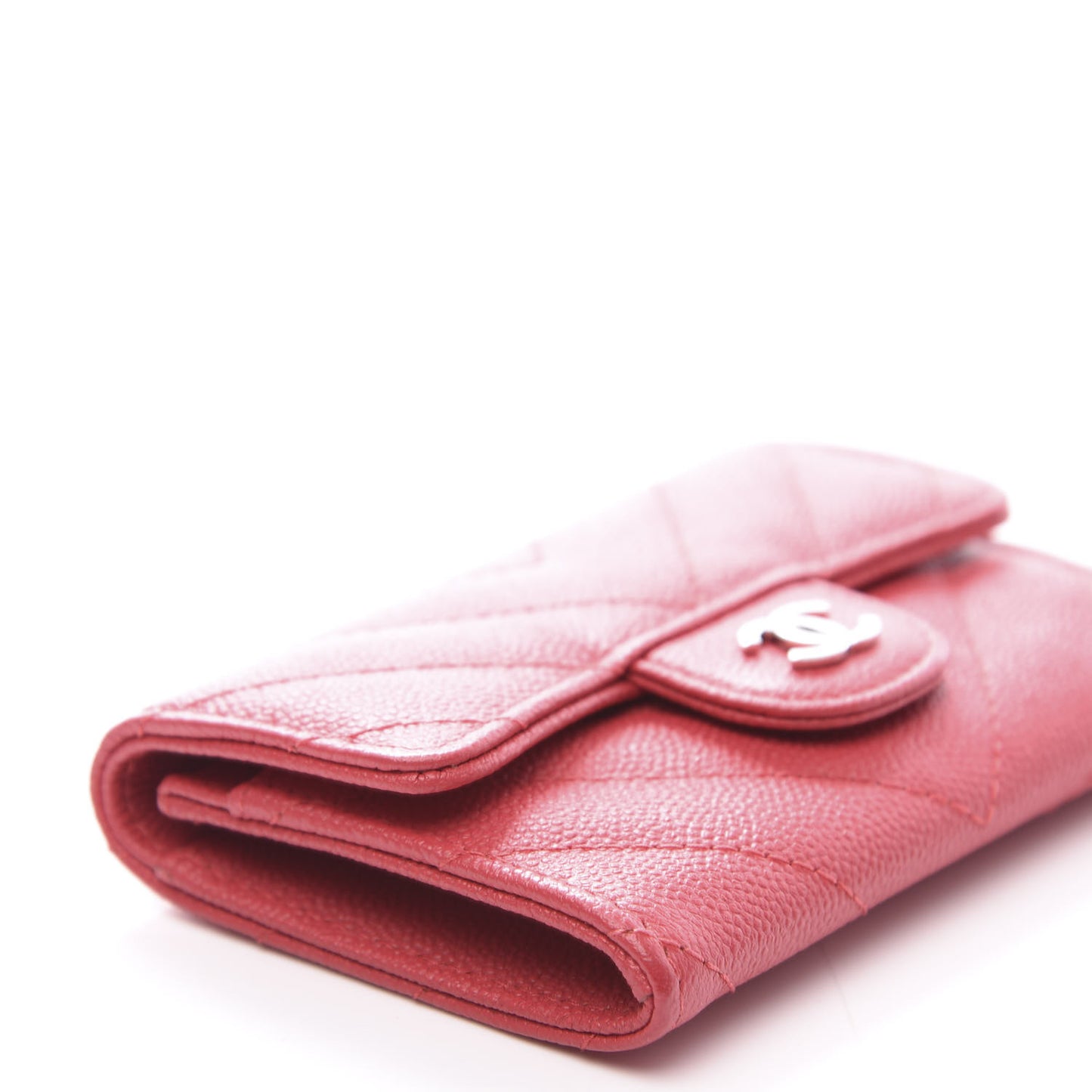 Caviar Chevron Quilted Flap Card Holder Red