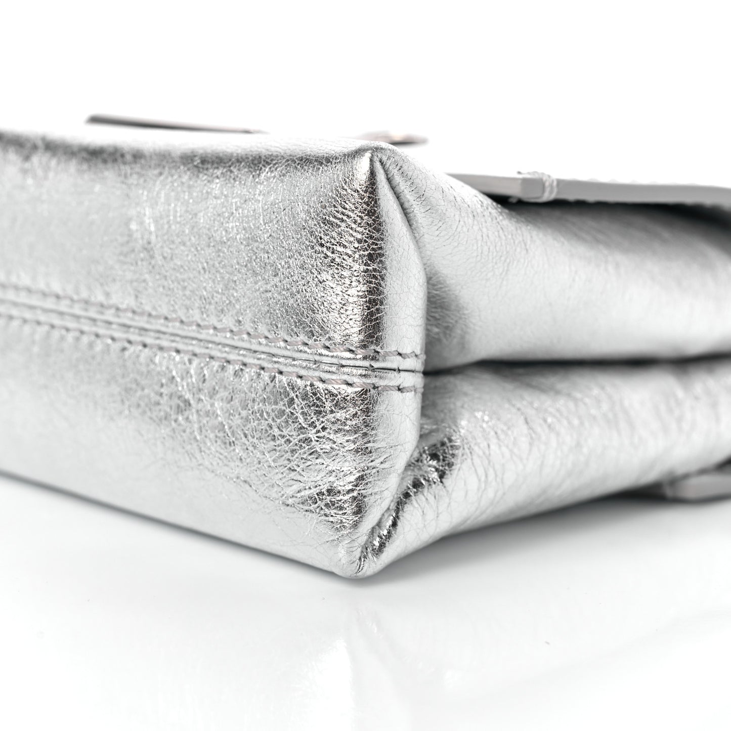 Calfskin Metallic Small Binder Clip Crossbody Silver