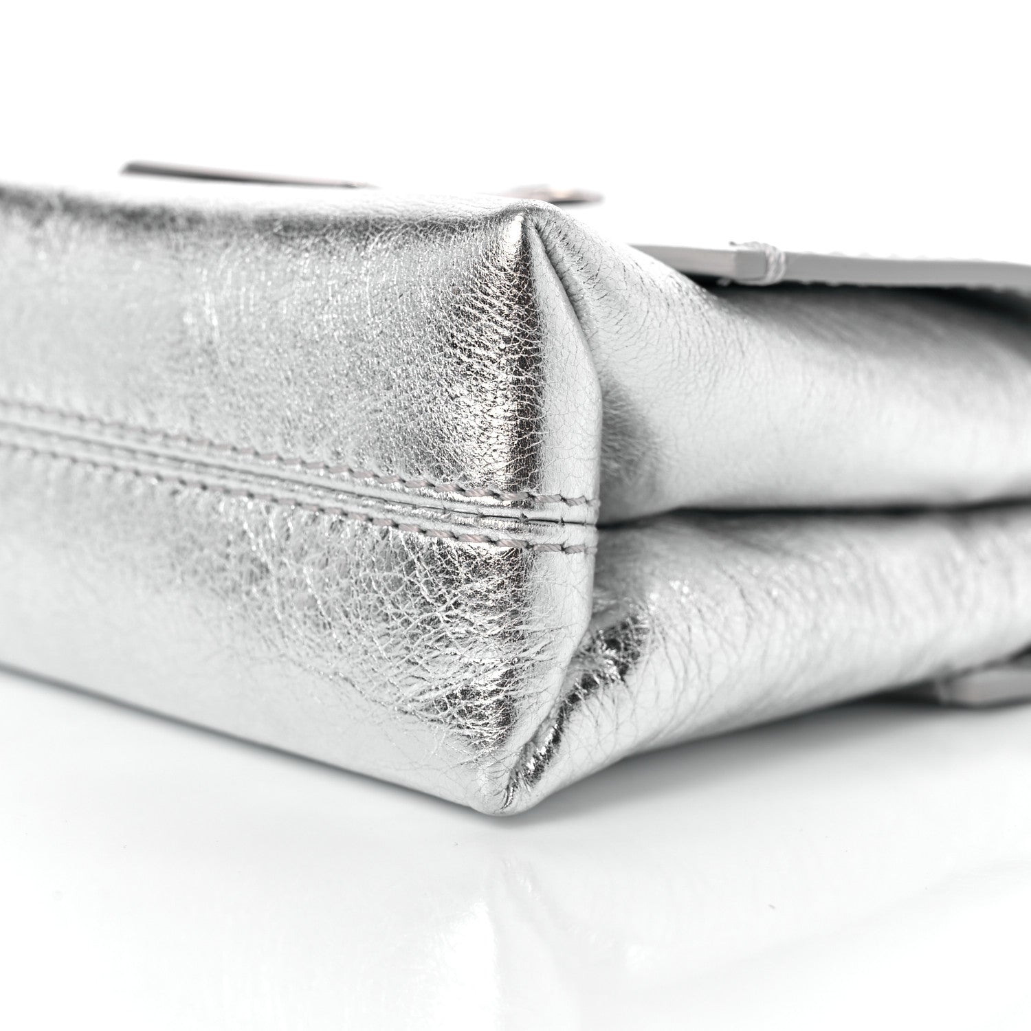 Off-White Calfskin Metallic Small Binder Clip Crossbody Silver 8 of 8