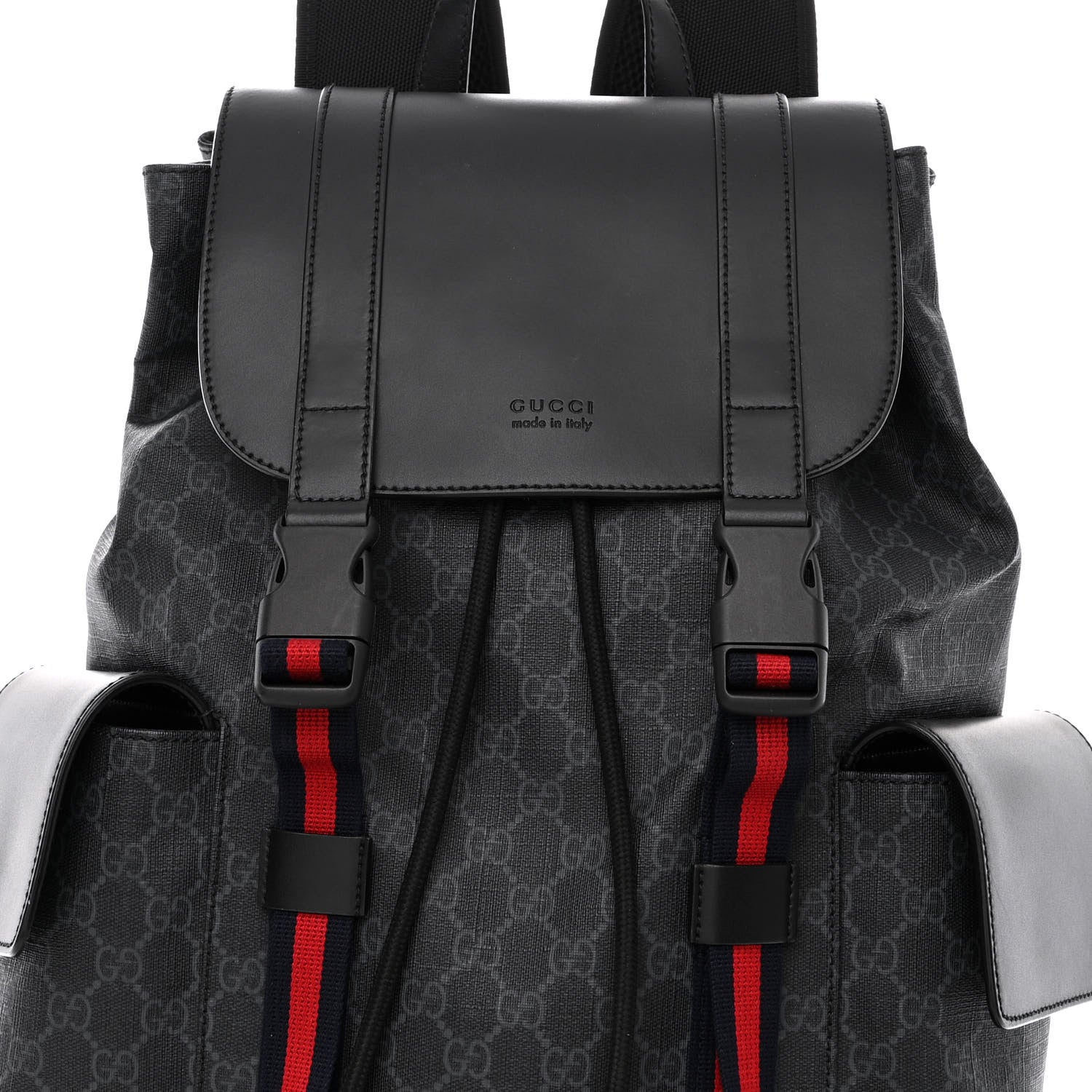 Gucci Soft GG Supreme Monogram Calfskin Web Double Buckle Backpack Black 9 of 12