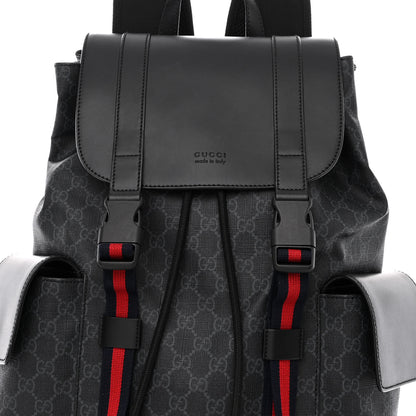 Gucci Soft GG Supreme Monogram Calfskin Web Double Buckle Backpack Black 9 of 12