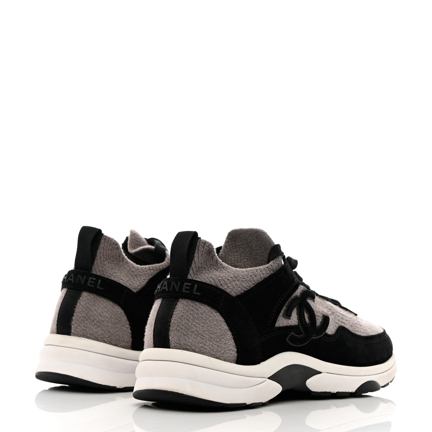 Chanel Fabric Suede Calfskin CC Sneakers 40 Grey Black 4 of 12