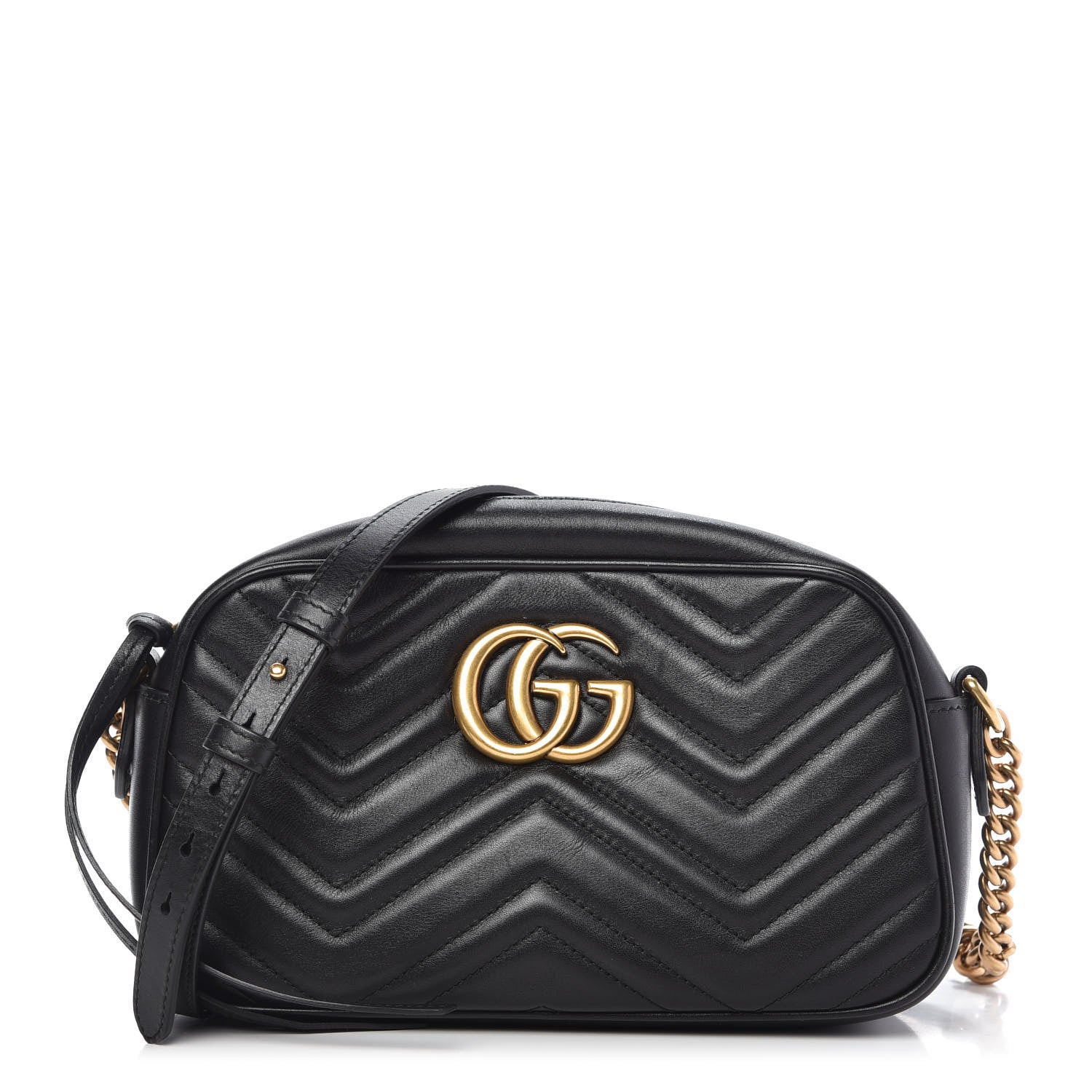 Gucci Calfskin Matelasse Small GG Marmont Chain Shoulder Bag Black 1 of 10
