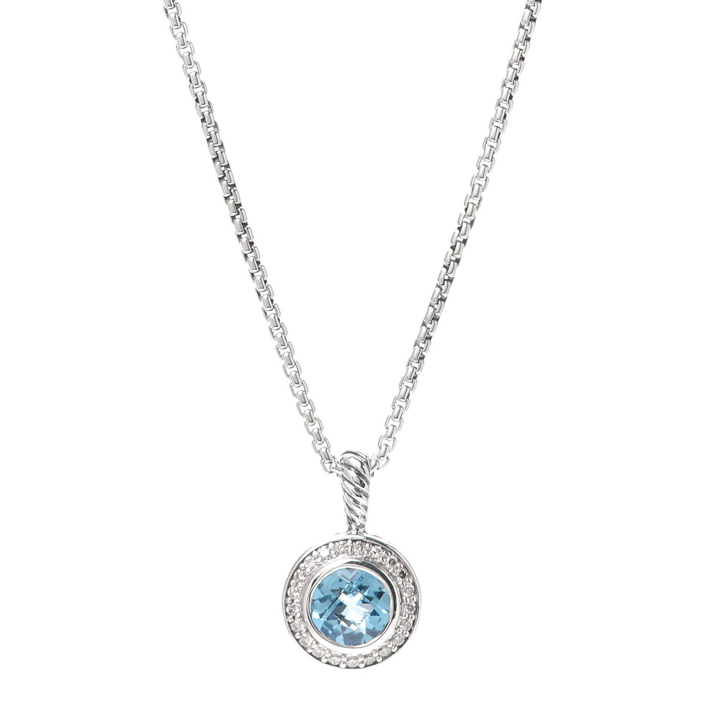Sterling Silver Diamond Blue Topaz 8mm Petite Cerise Pendant Necklace