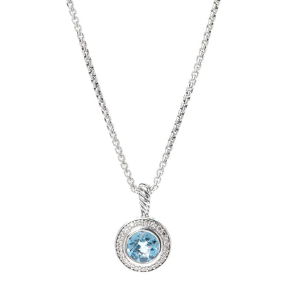 David Yurman Sterling Silver Diamond Blue Topaz 8mm Petite Cerise Pendant Necklace 1 of 5
