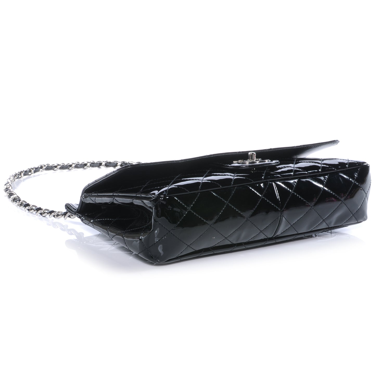 Patent Quilted Flap Bag Black