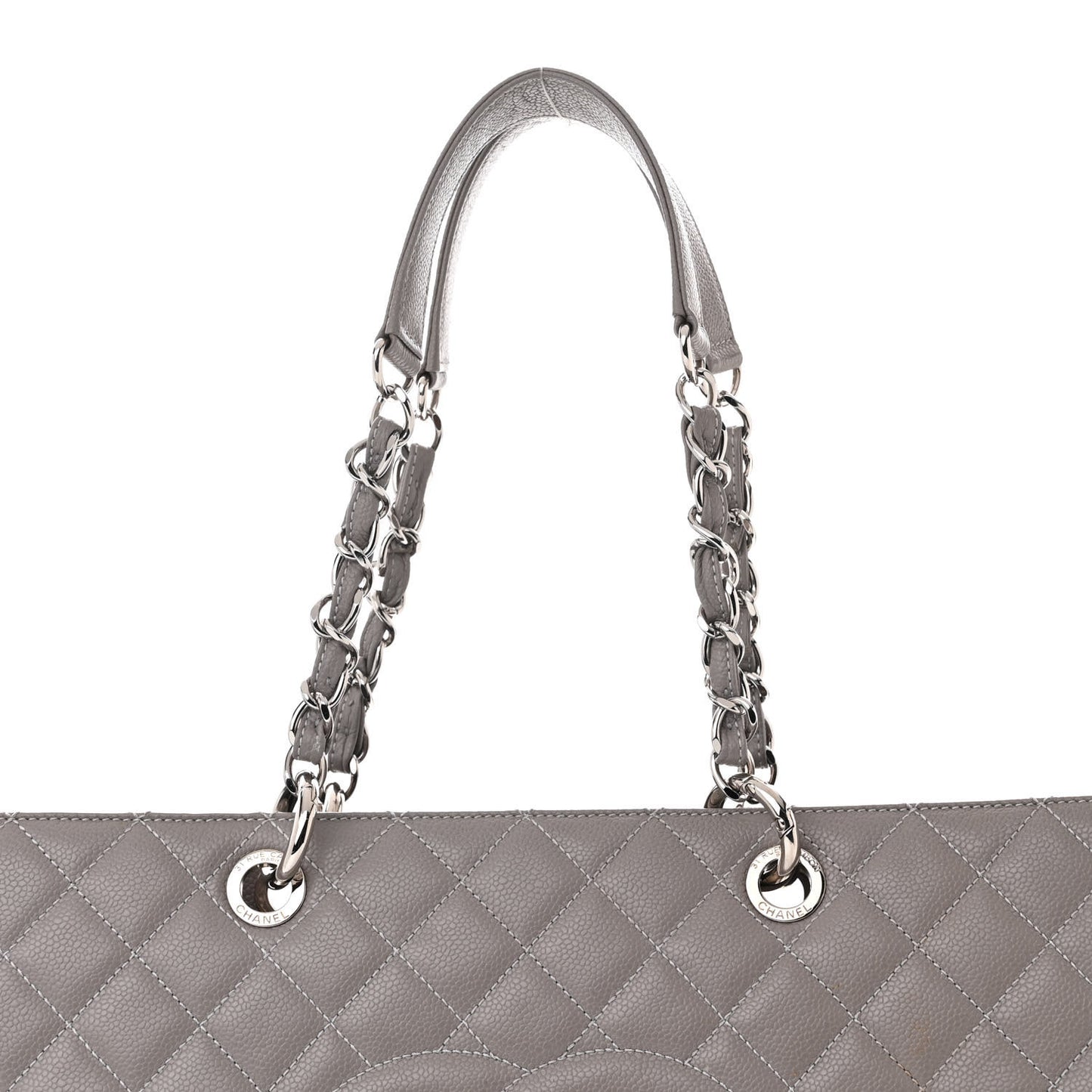 Caviar Quilted XL Grand Shopping Tote GST Light Grey
