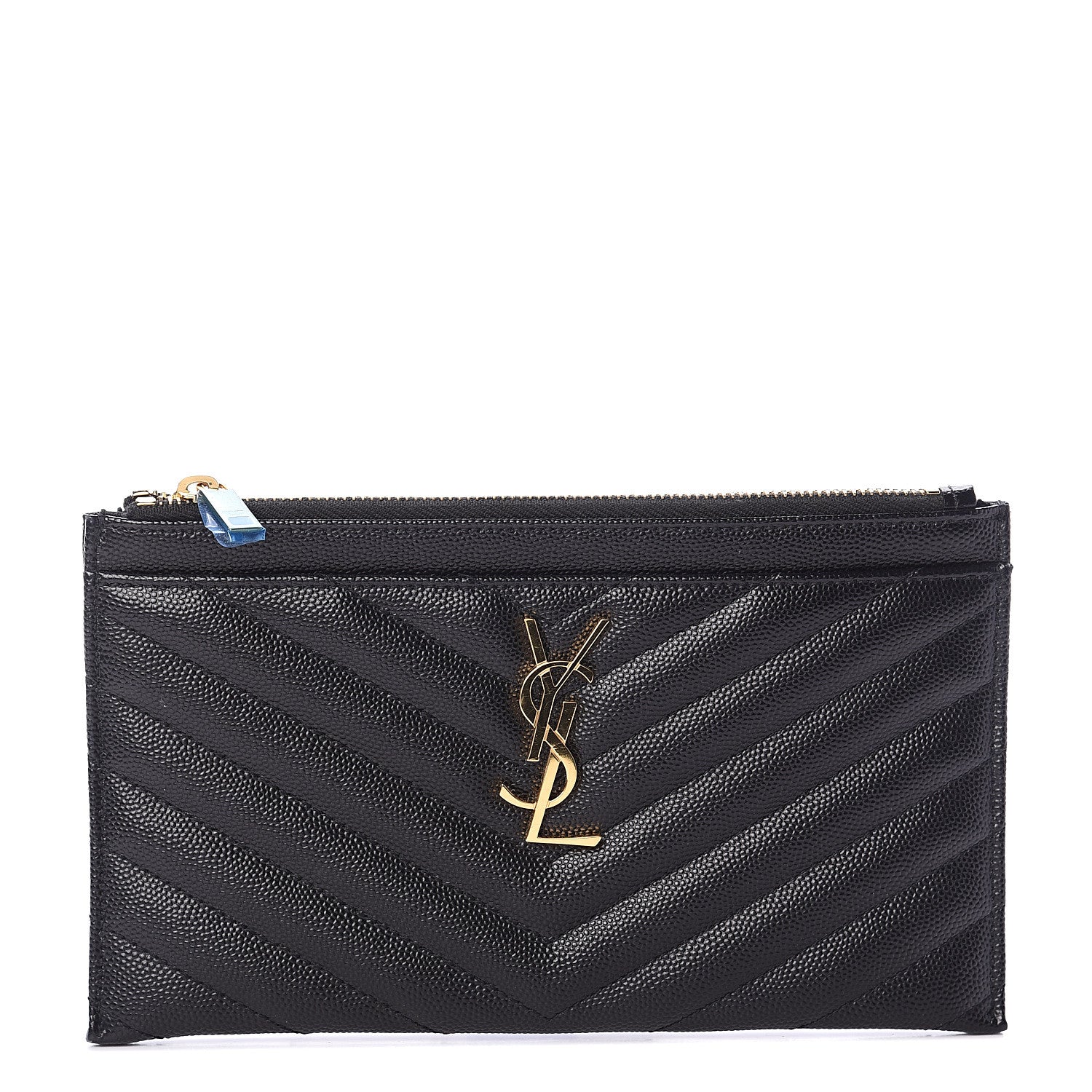Saint Laurent Grain De Poudre Chevron Monogram Bill Pouch Black 1 of 6