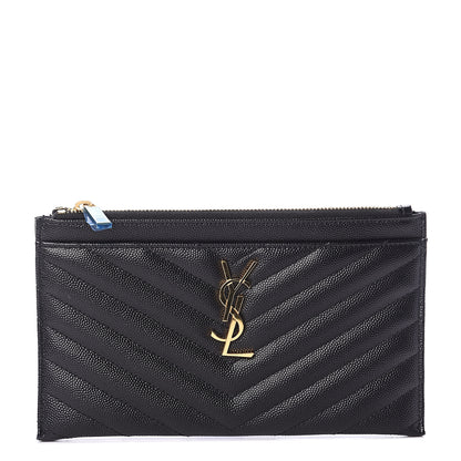 Saint Laurent Grain De Poudre Chevron Monogram Bill Pouch Black 1 of 6