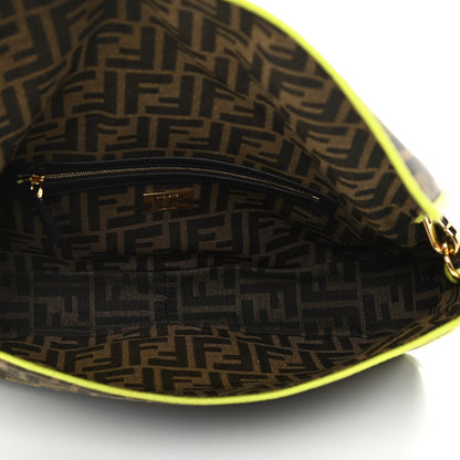 Fendi Fabric Jacquard FF 1974 Large Baguette Tobacco Moro Giallo Fluo 4 of 11