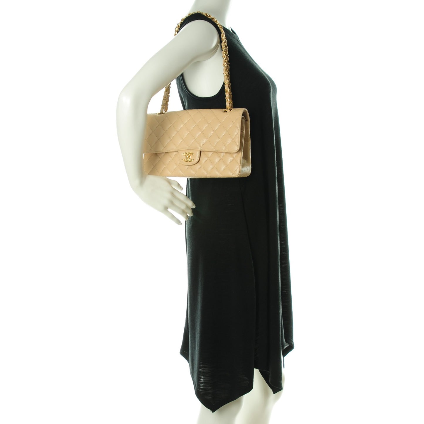 Caviar Quilted Medium Double Flap Beige Clair