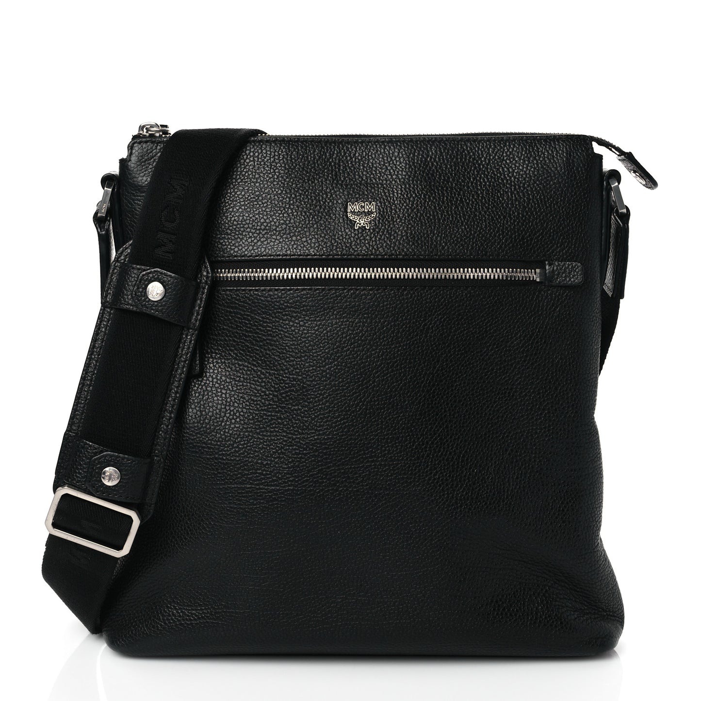 Grained Calfskin Medium Crossbody Bag Black