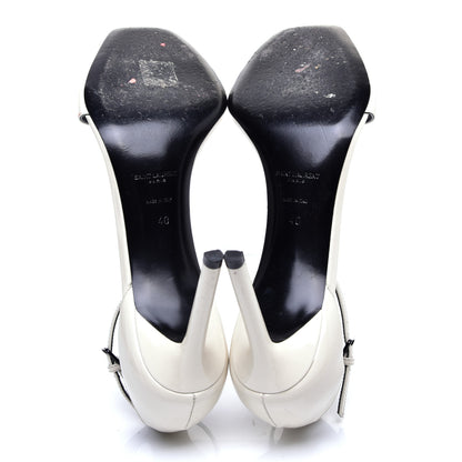 Saint Laurent Patent Calfskin Amber 105 Ankle Strap Sandals 40 White 5 of 8