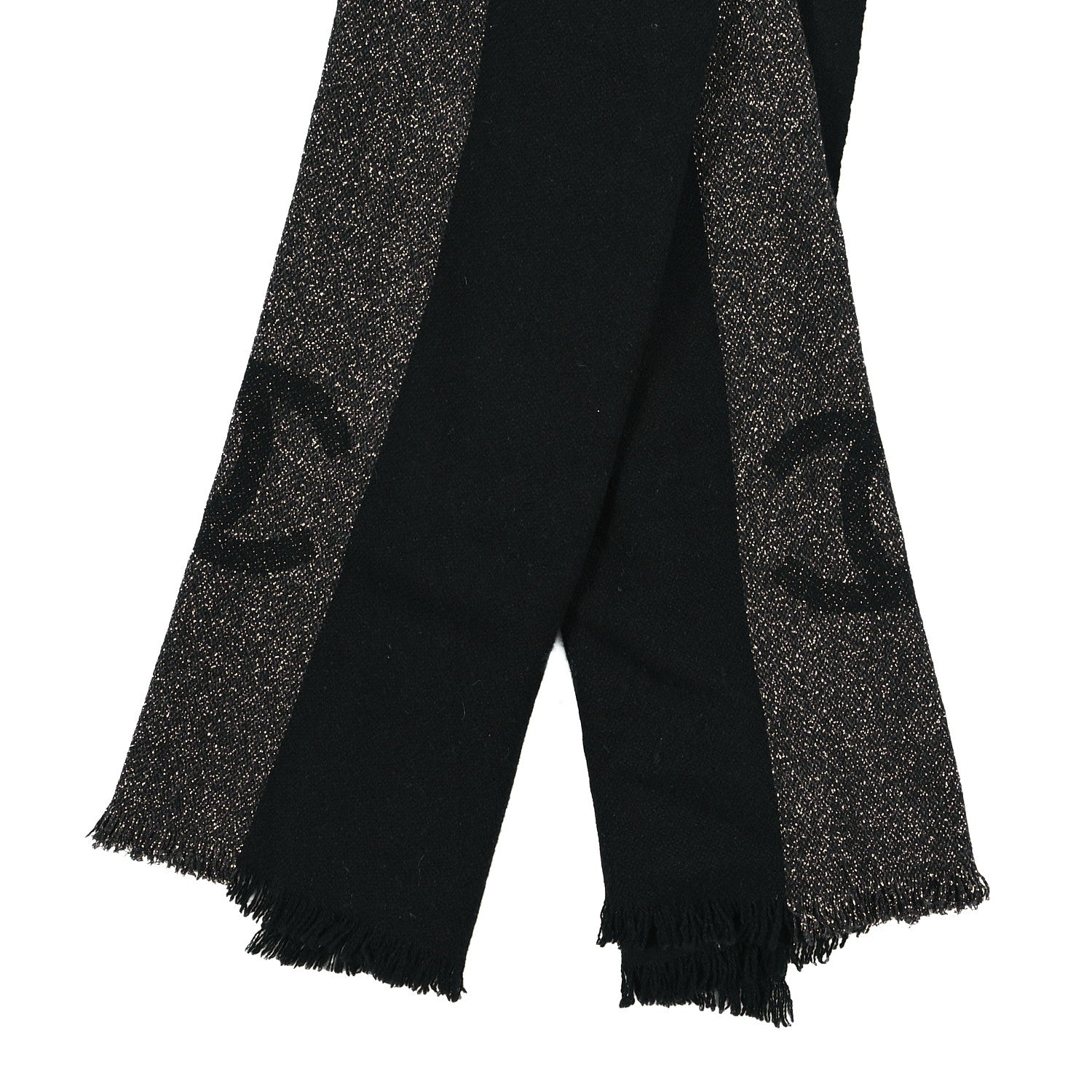 Chanel Cashmere Viscose CC Scarf Black Grey 2 of 3
