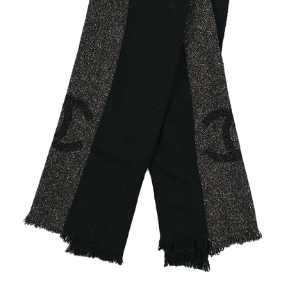 Chanel Cashmere Viscose CC Scarf Black Grey 2 of 3