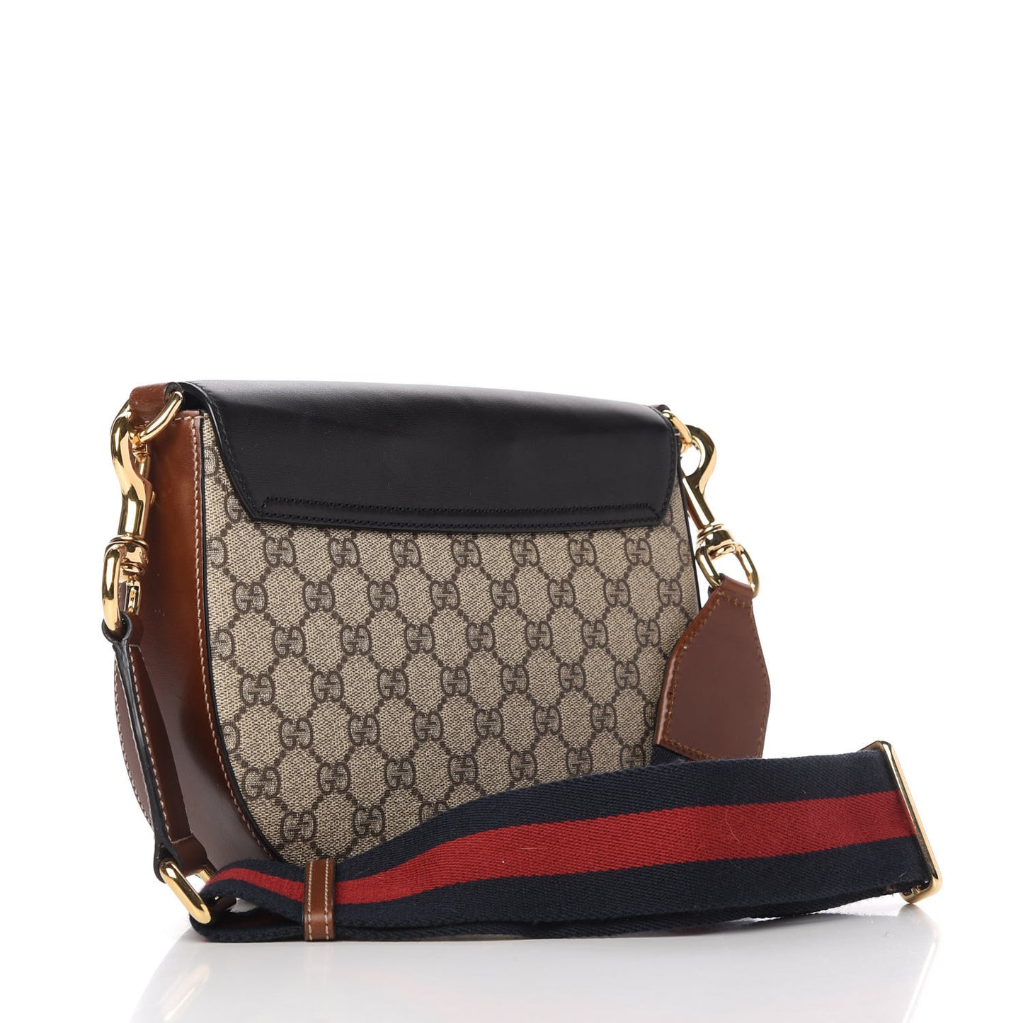 GG Supreme Monogram Web Medium Padlock Messenger Shoulder Bag Black