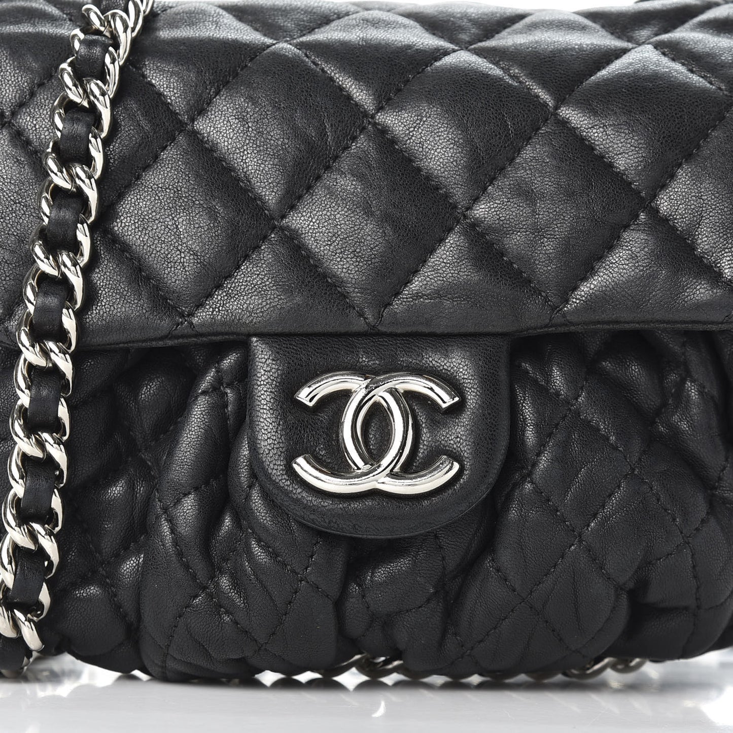 Washed Lambskin Quilted Mini Chain Around Flap Black