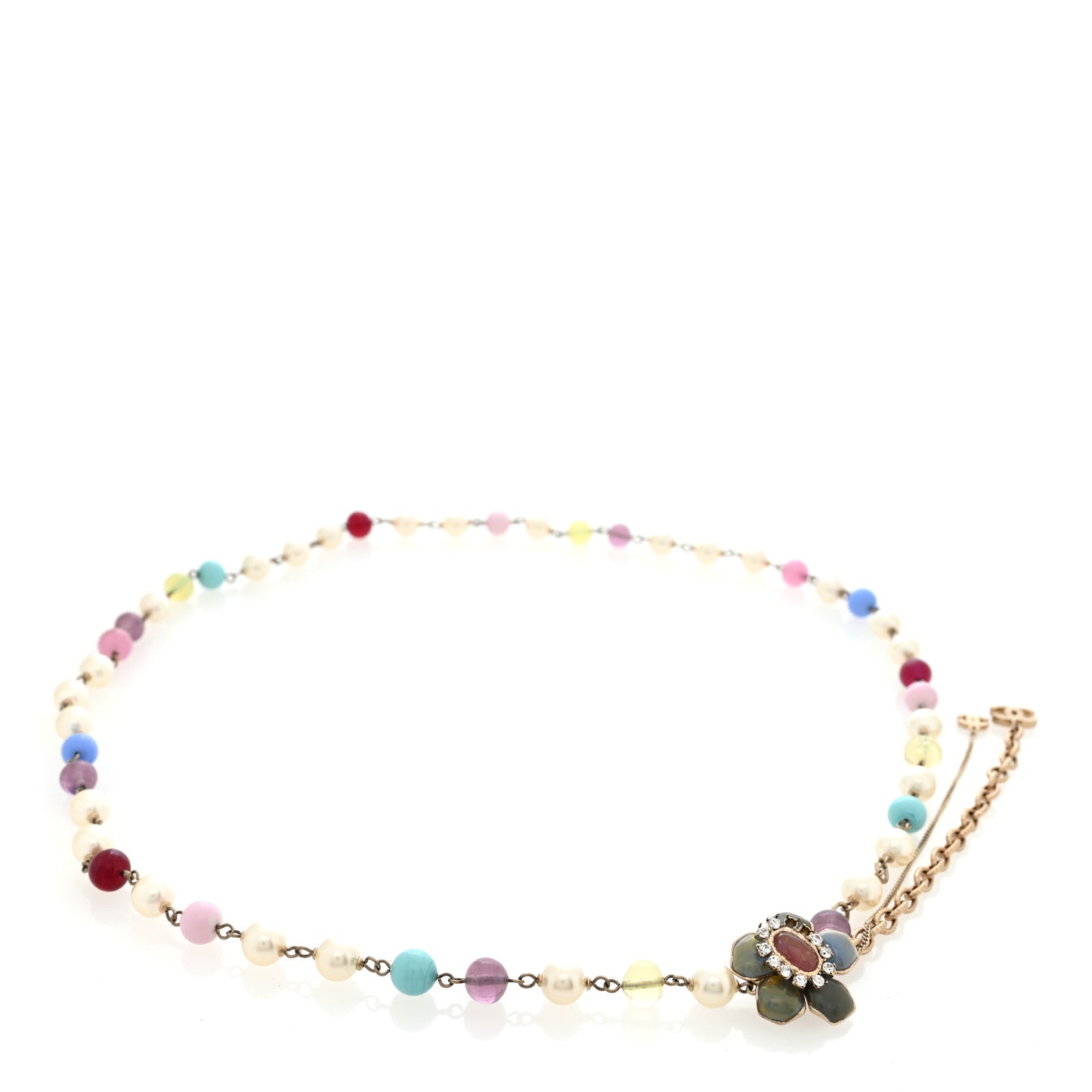 Pearl Enamel Crystal Flower Belt Gold Multicolor