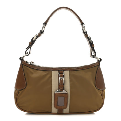 Prada Tessuto Nylon Striped Shoulder Bag Brown Beige 1 of 9