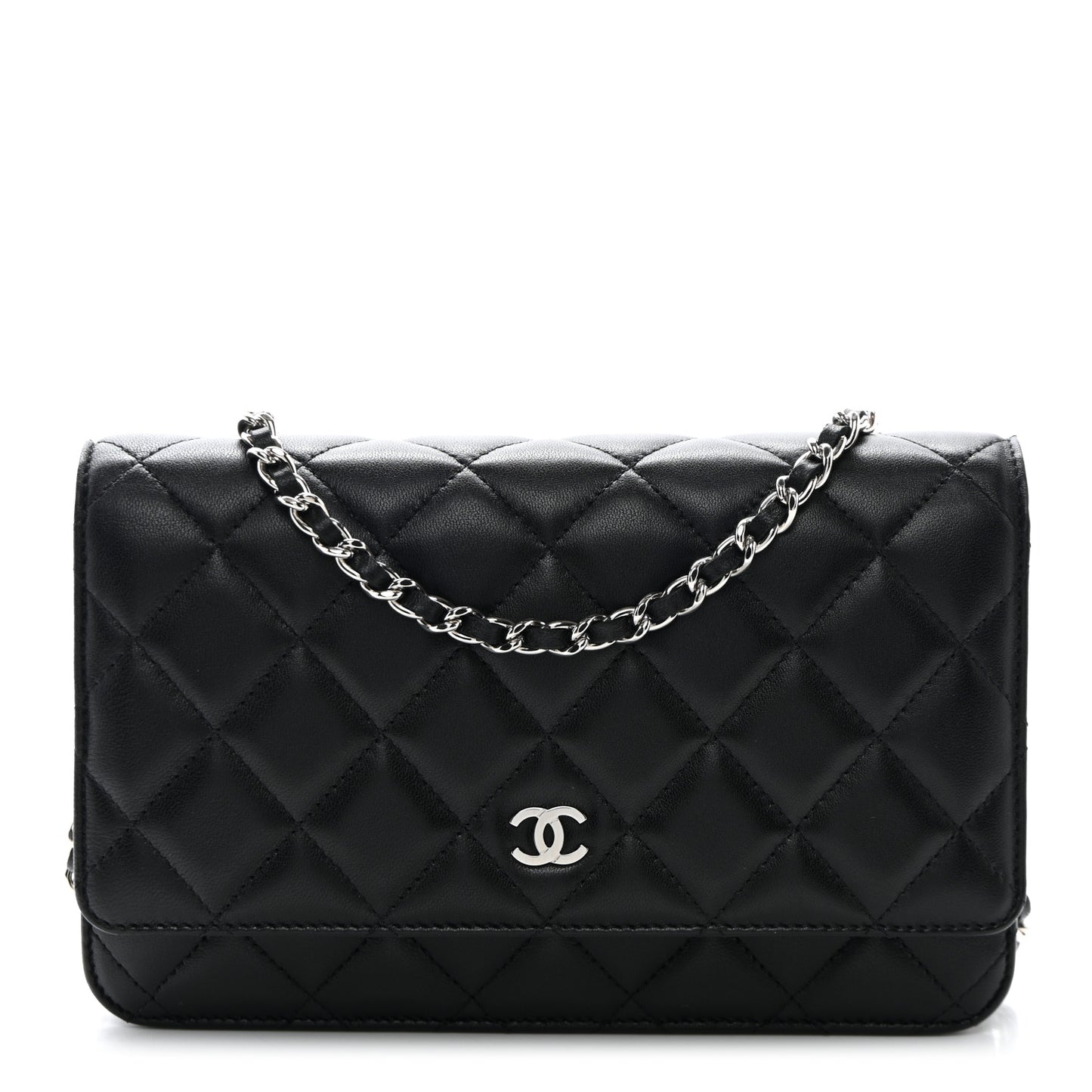 Lambskin Quilted Wallet On Chain WOC Black