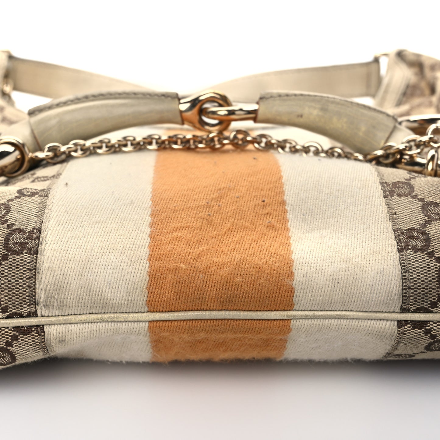 Monogram Large Horsebit Web Shoulder Bag White
