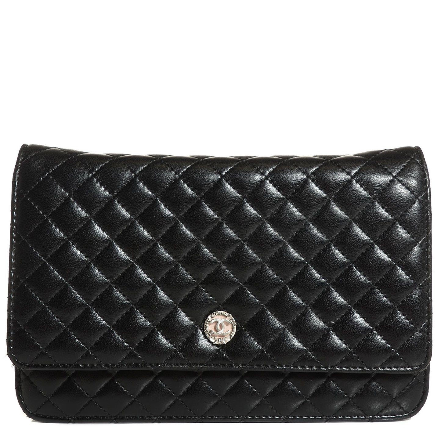 Lambskin Micro Quilted Wallet on Chain WOC Black