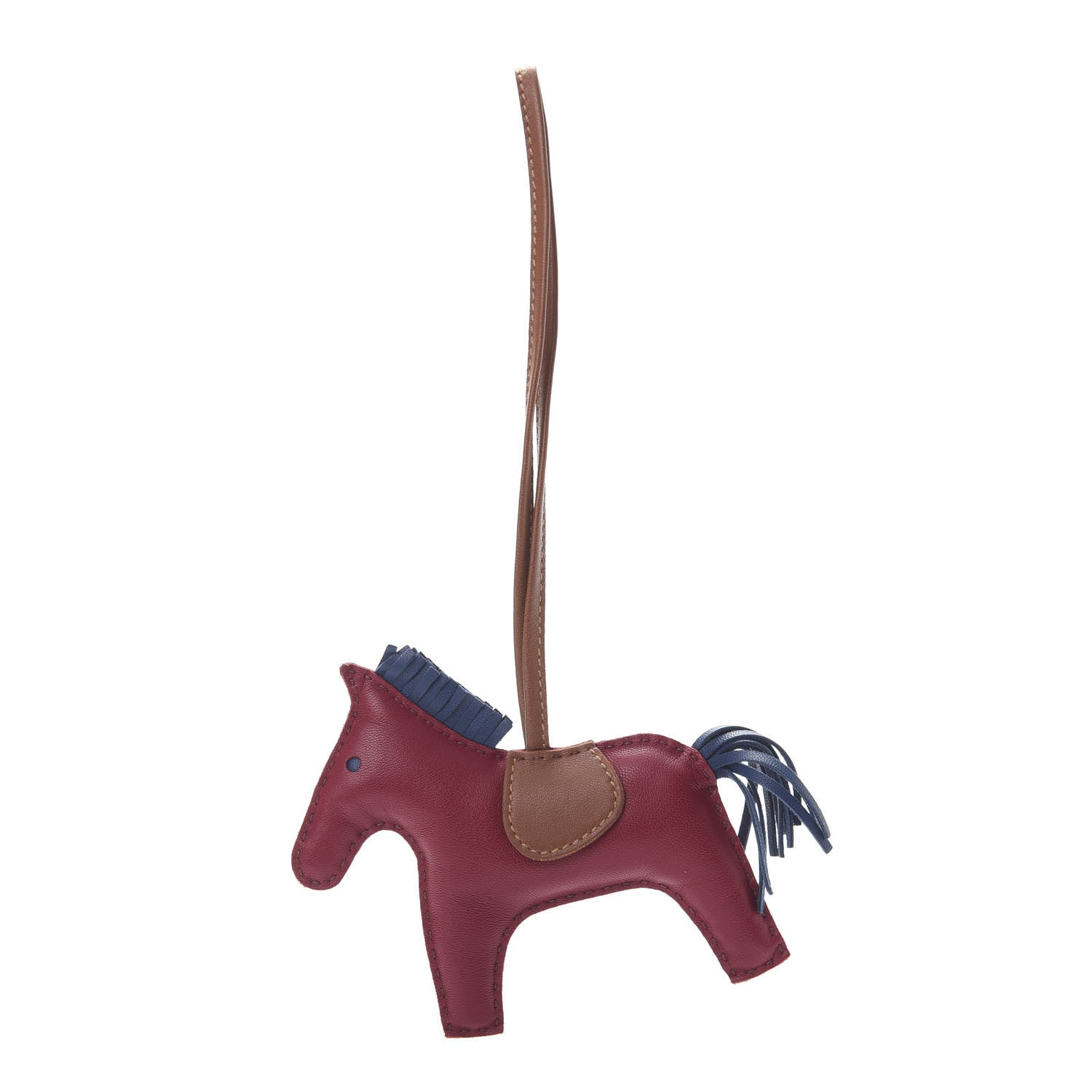 Hermes Milo Lambskin Grigri Rodeo Horse Bag Charm MM Rubis Bleu de Malte Fauve 1 of 3