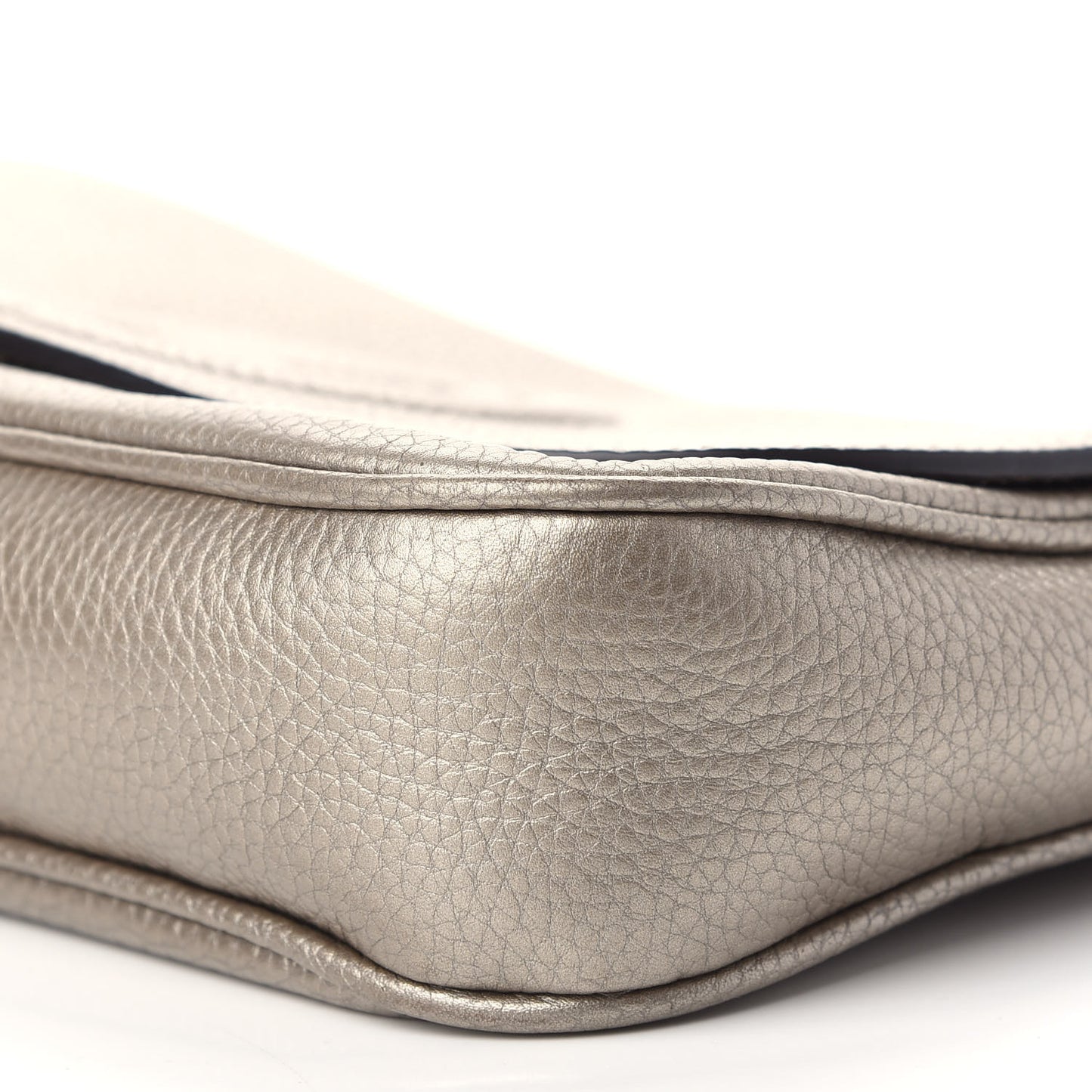 Metallic Pebbled Calfskin Medium Soho Flap Crossbody Golden Beige