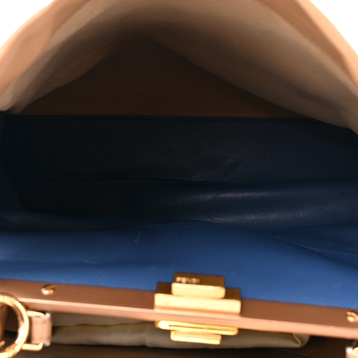 Fendi Vitello Seta Burro Large Peekaboo Iconic Satchel Cuoio Cobalto 5 of 19