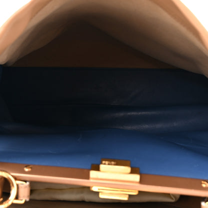 Fendi Vitello Seta Burro Large Peekaboo Iconic Satchel Cuoio Cobalto 5 of 19
