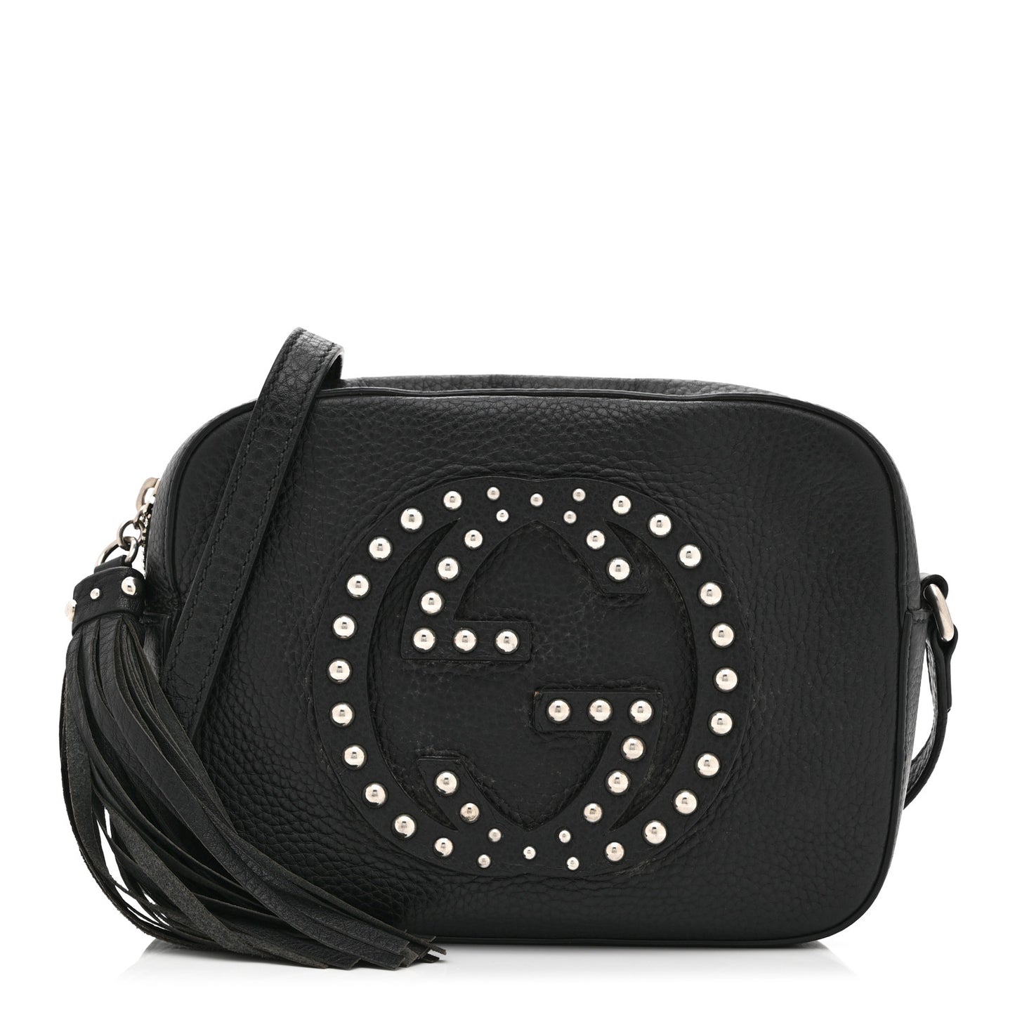 Pebbled Calfskin Studded Small Soho Disco Bag Black