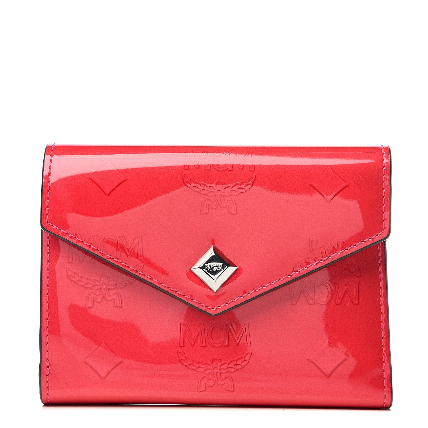 MCM Patent Monogram Three Fold Wallet Red 1 of 7