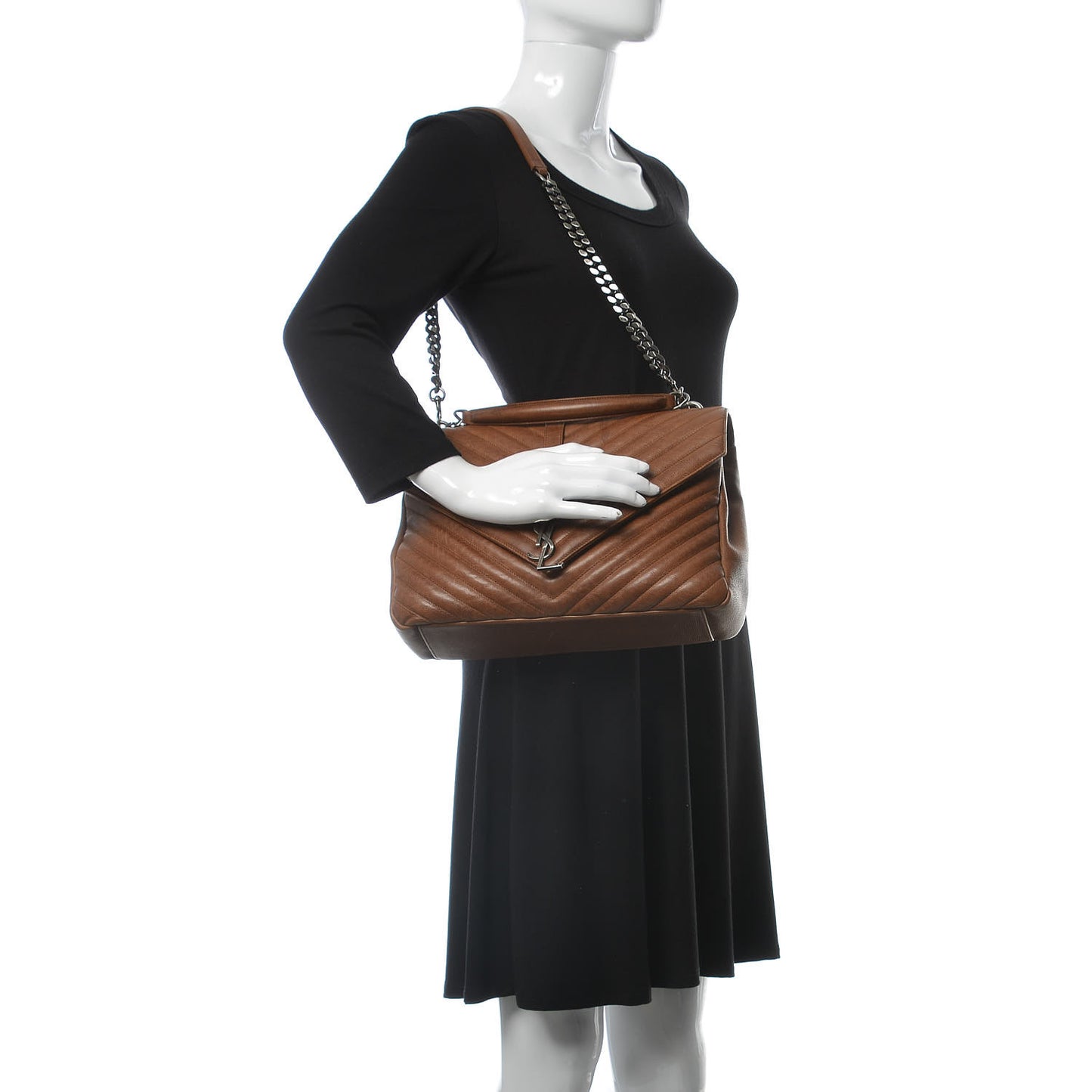 Calfskin Matelasse Chevron Monogram Large College Bag Cognac