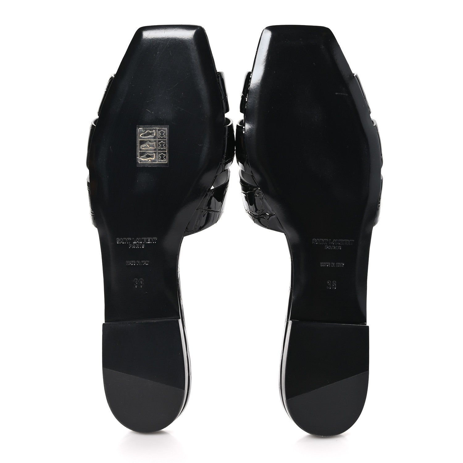 Saint Laurent Patent Croc Embossed Tribute 05 Slide Sandals 38 Black 5 of 10