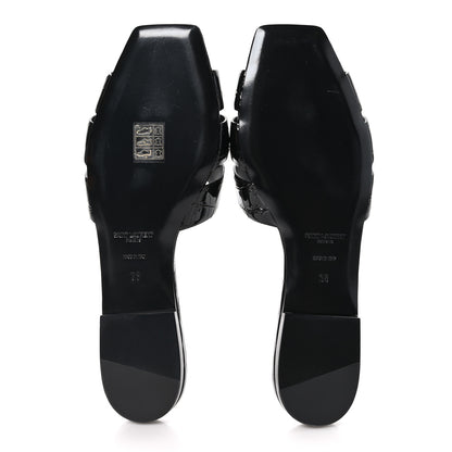 Saint Laurent Patent Croc Embossed Tribute 05 Slide Sandals 38 Black 5 of 10