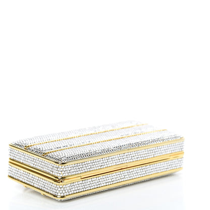 Judith Leiber Swarovski Crystal Striped Minaudiere Clutch Silver Gold 3 of 11