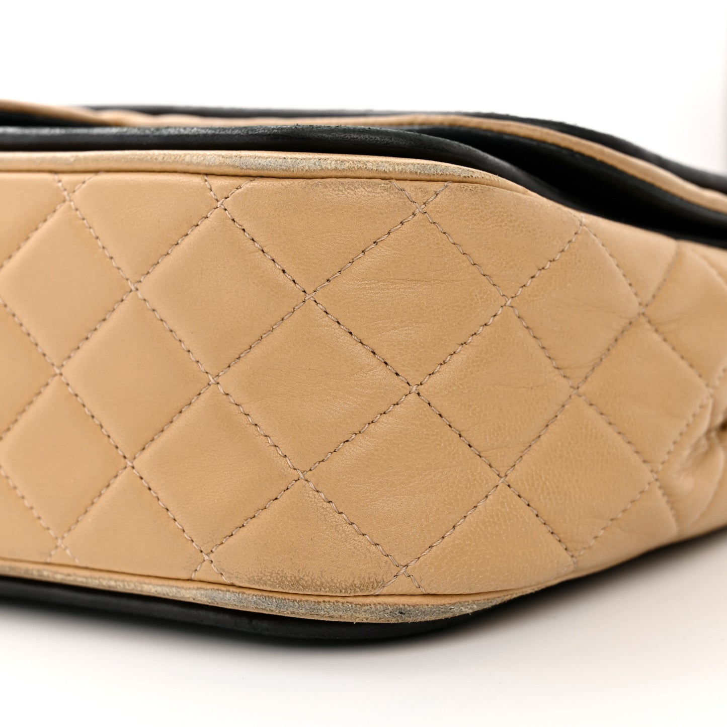 Lambskin Quilted Jumbo Classic Twist Flap Bag Black Beige
