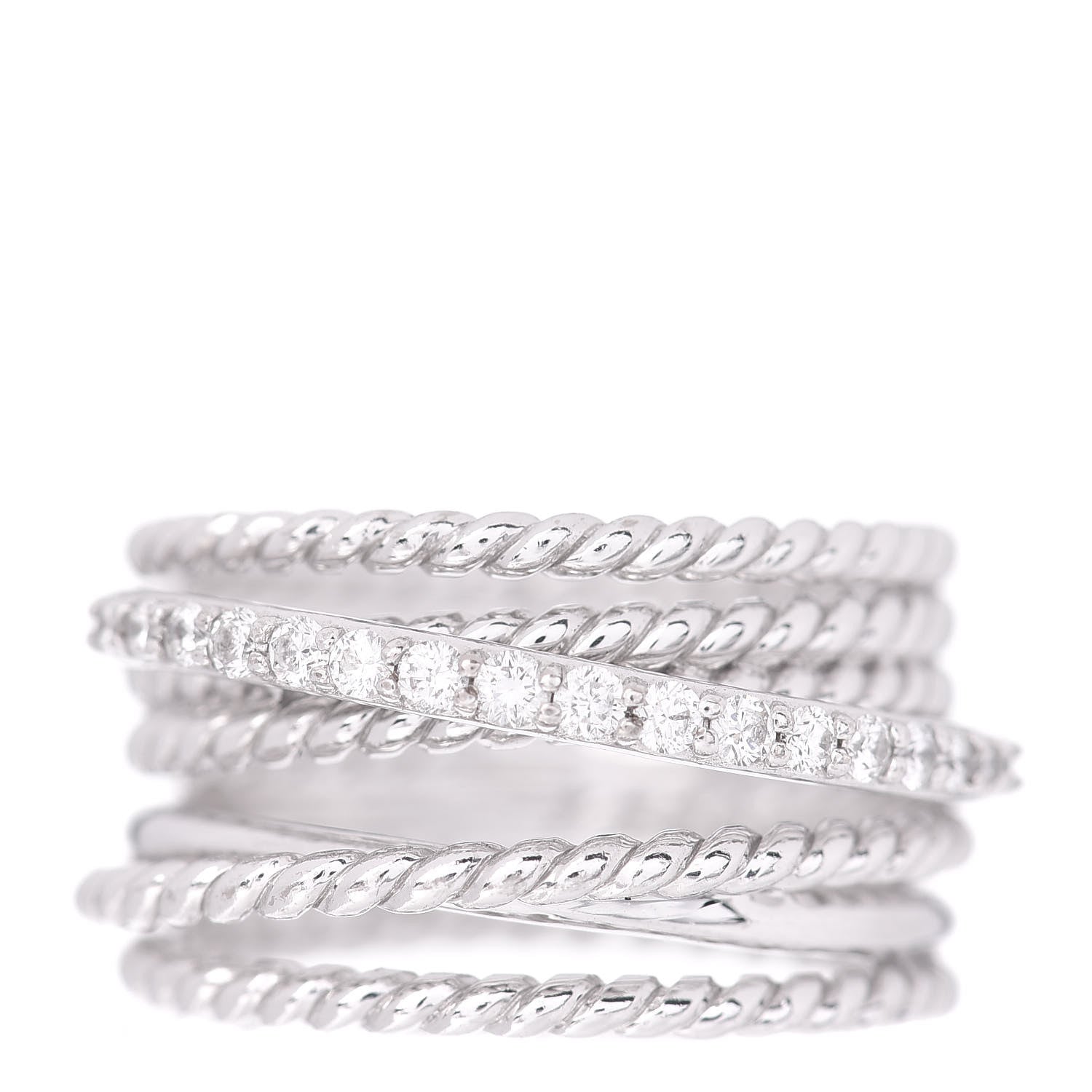 David Yurman 18K White Gold Diamond 11mm Wide Crossover Ring 52 6 1 of 5