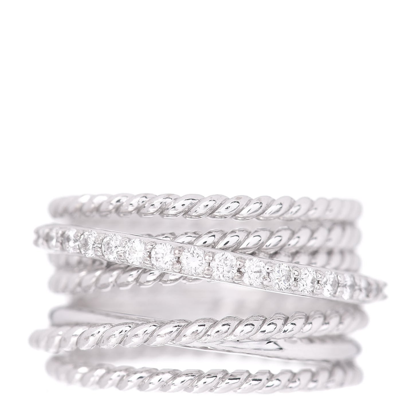 18K White Gold Diamond 11mm Wide Crossover Ring 52 6