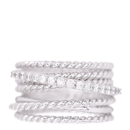 David Yurman 18K White Gold Diamond 11mm Wide Crossover Ring 52 6 1 of 5