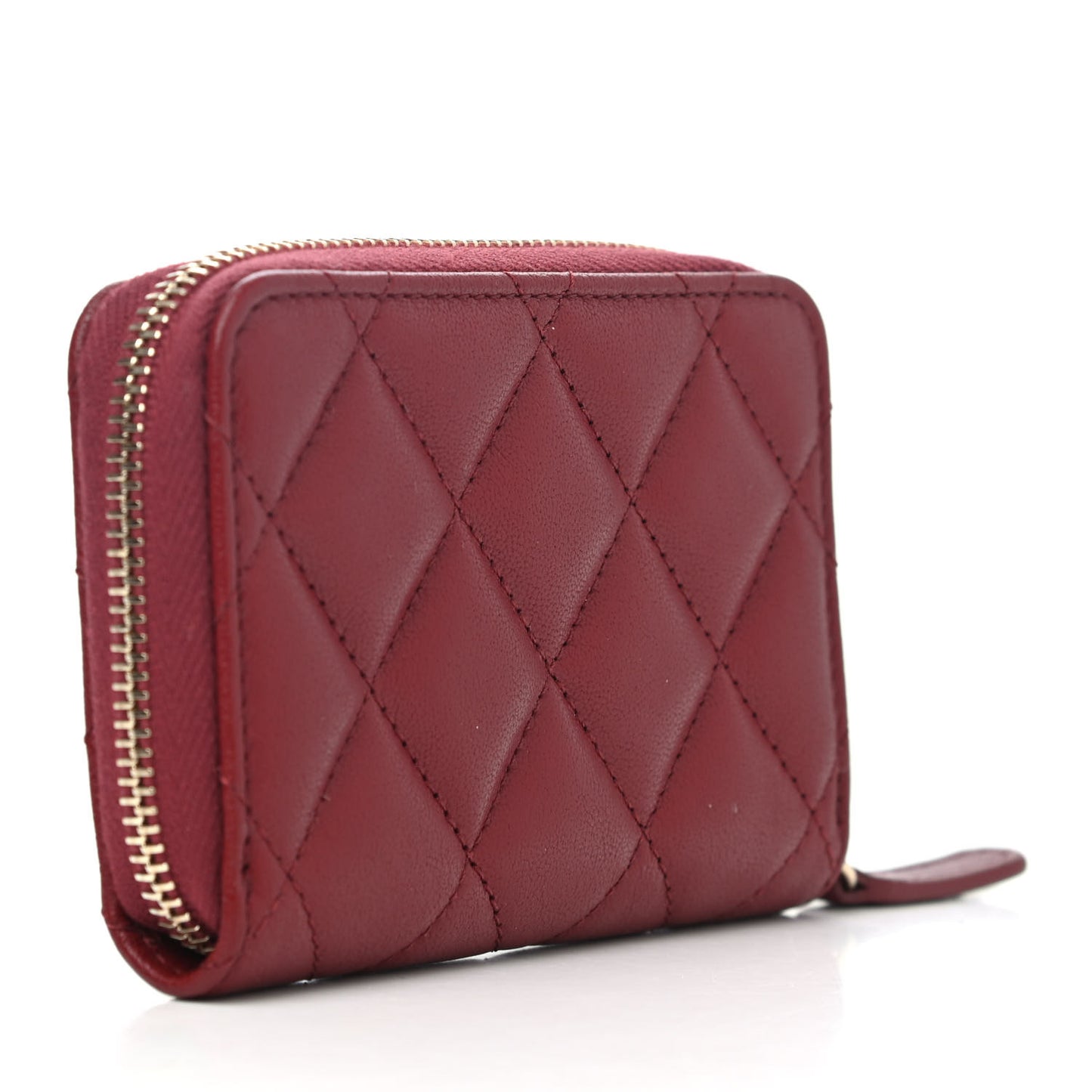 Lambskin Quilted 19 Zip Around Card Holder Dark Red