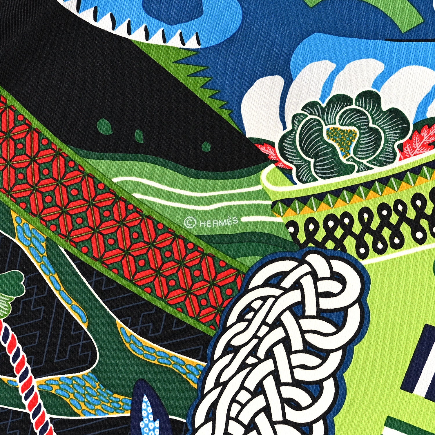 Hermes Silk Twill Duo Cosmique Scarf 90 Black Vert Multicolor 3 of 4