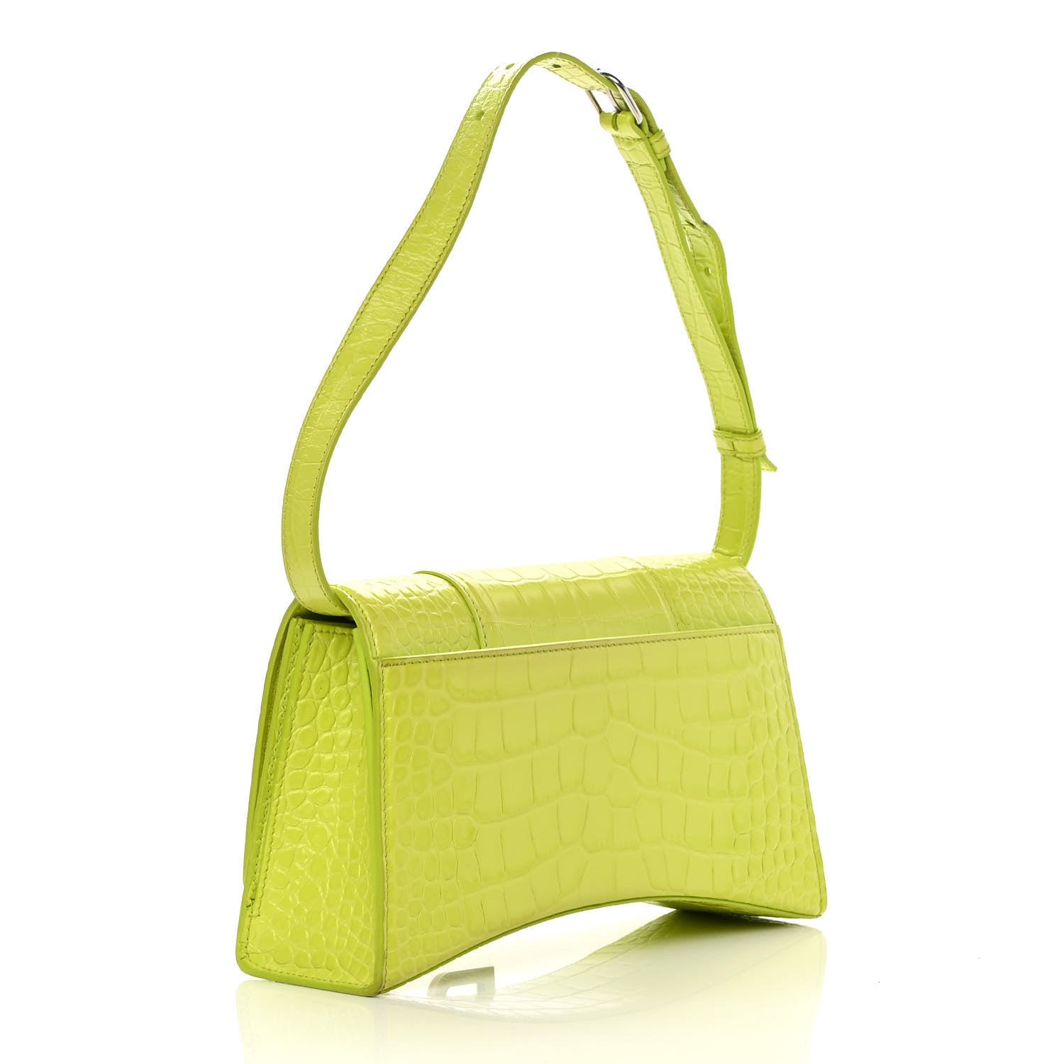 Balenciaga Shiny Calfskin Crocodile Embossed Small Hourglass Sling Shoulder Bag Lime 3 of 15