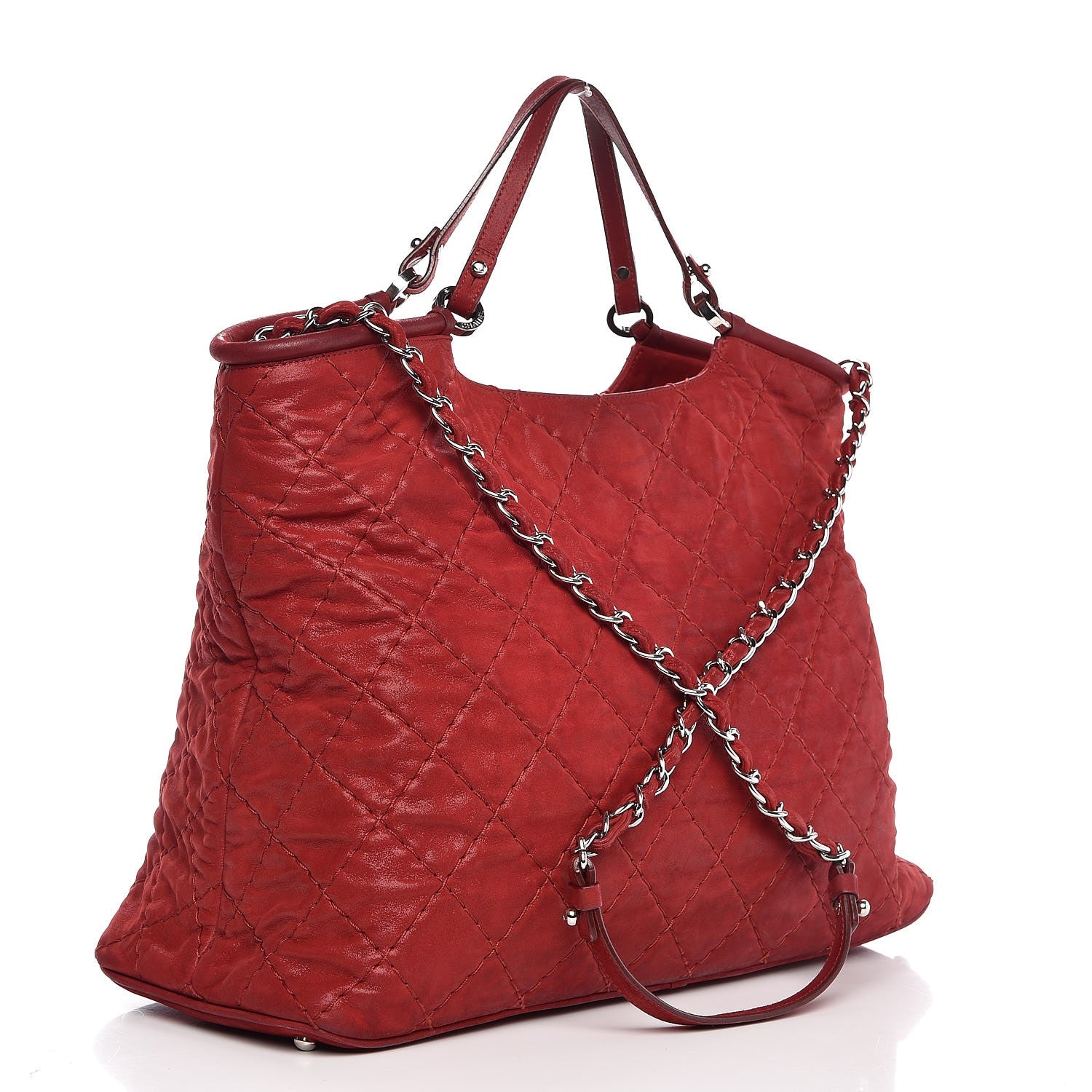 Chanel Iridescent Calfskin Quilted Large Sea Hit Tote Red 3 of 14