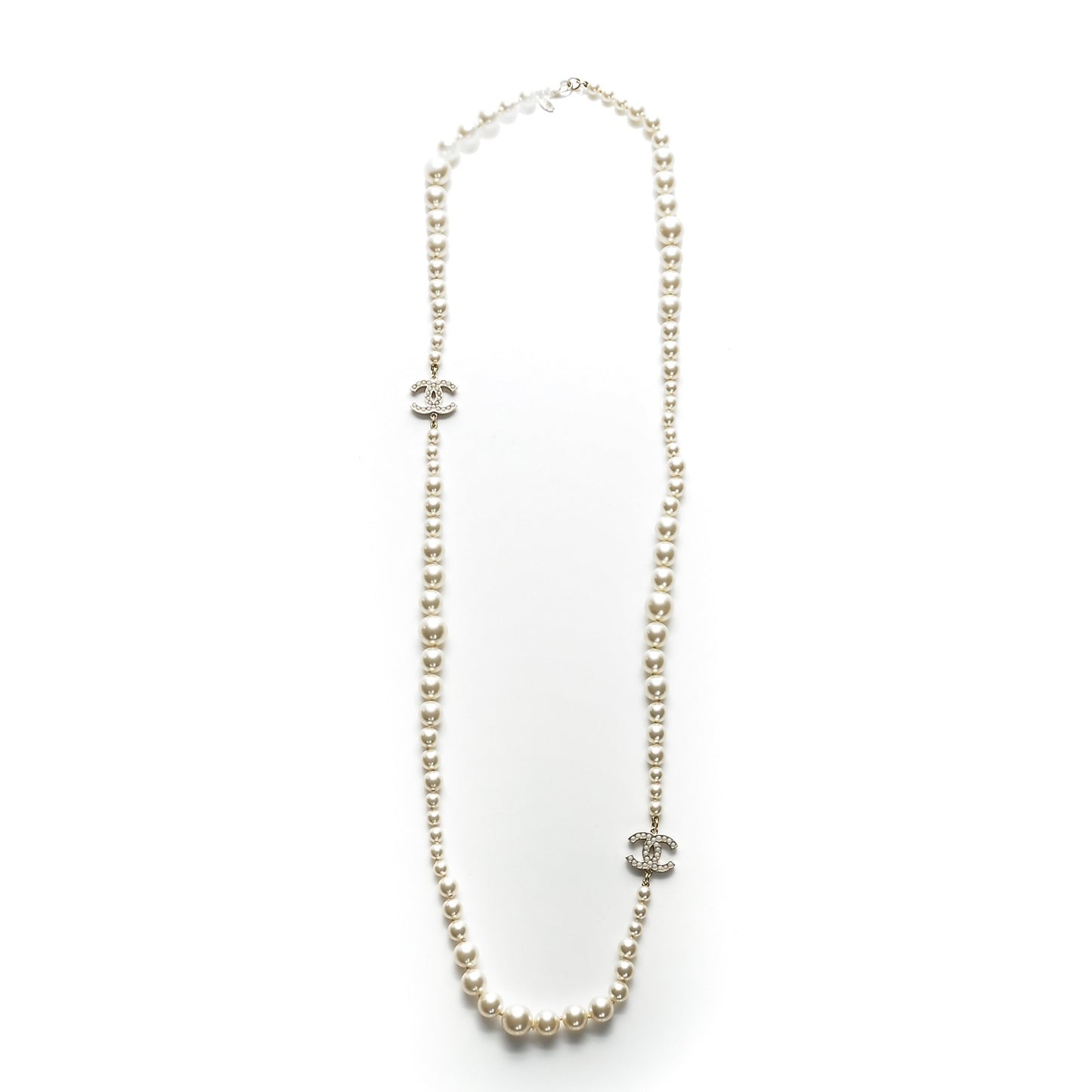 Graduated Pearl CC Long Necklace Gold