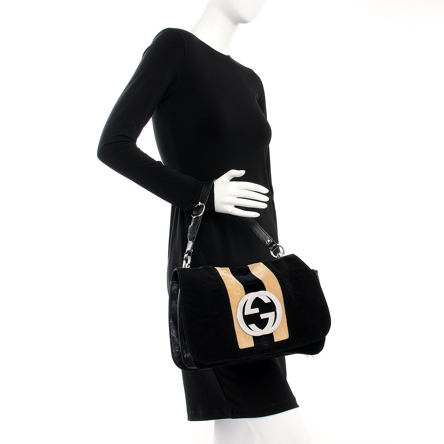 Velvet Web Blondie Medium Shoulder Flap Bag Black White
