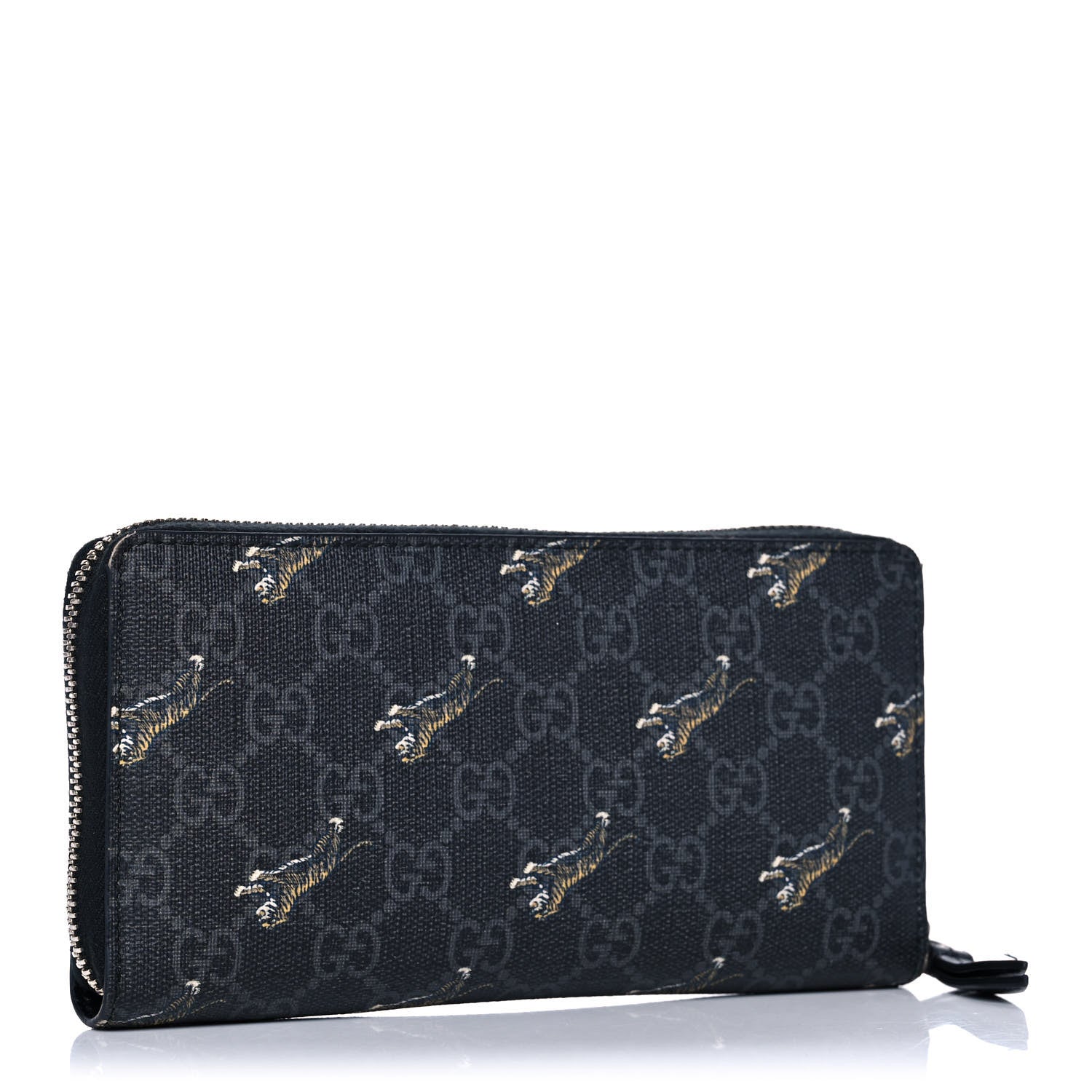 Gucci GG Supreme Monogram Tigers Zip Around Wallet Black Multicolor 3 of 13